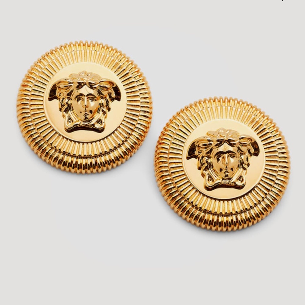 Versace Big Brass Medusa Stud Earrings